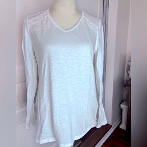 TRIBAL JEANS sz S/P LONG SLEEVE TEE WITH LACE AND CUTOUT DETAILS OVERSIZED